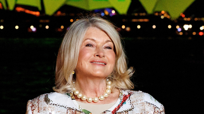 Martha Stewart smiling against black background