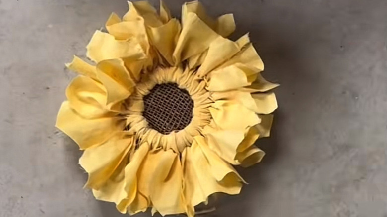 A scrap fabric sunflower ornament