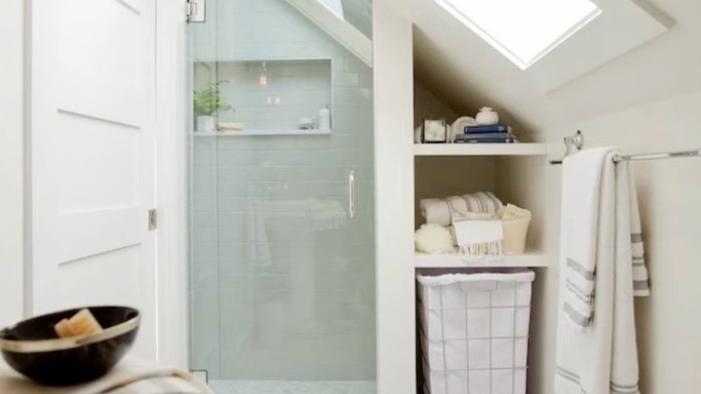 slanted ceiling bathroom storage