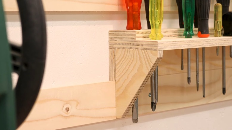 Side view of shelf on French cleat system