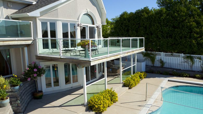 elevated deck overlooking a pool