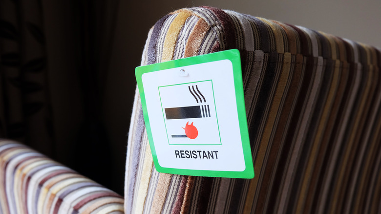 Fire resistant sign on furniture 