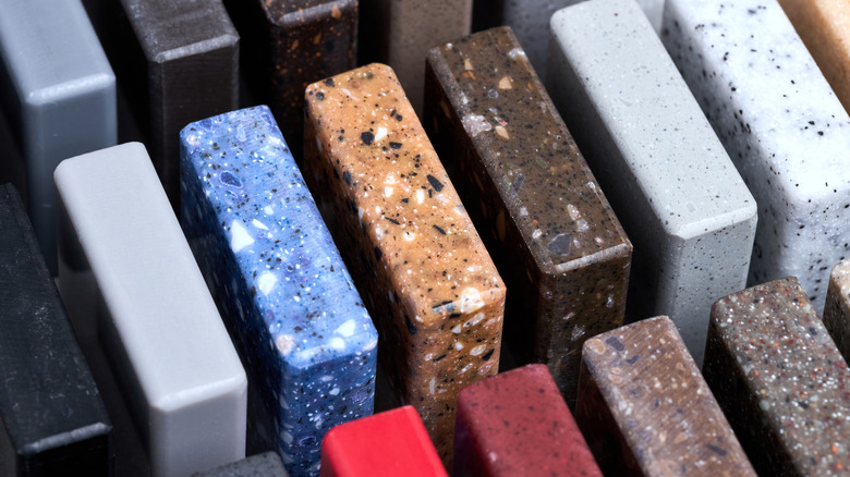 organized counter stone samples