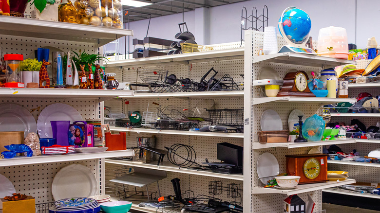 Thrift store with home goods and hat section