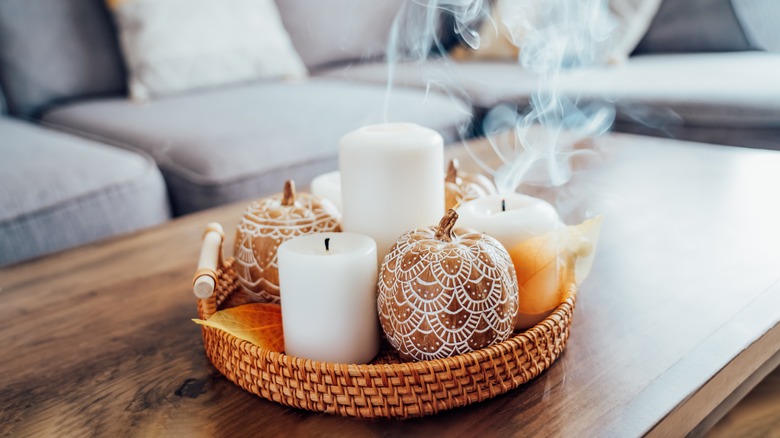 Tray with smoky candles