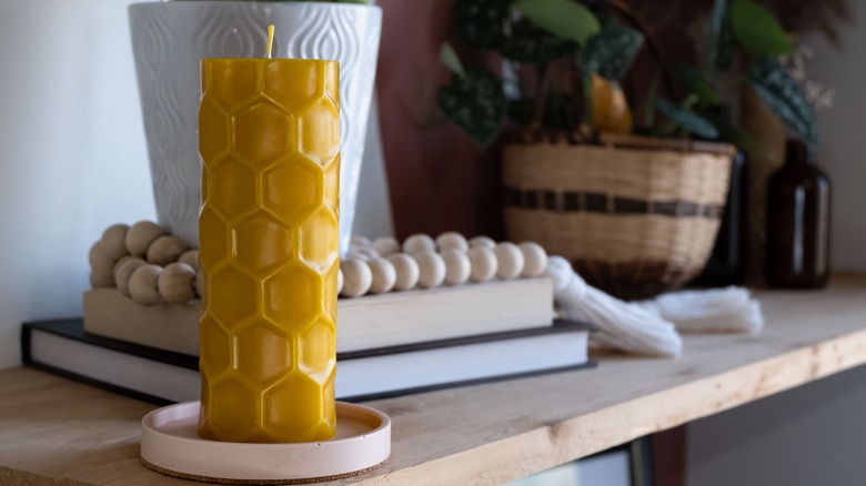 Unlit decorative candle on table