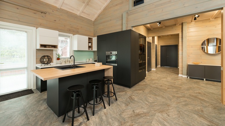 Wood paneling in kitchen