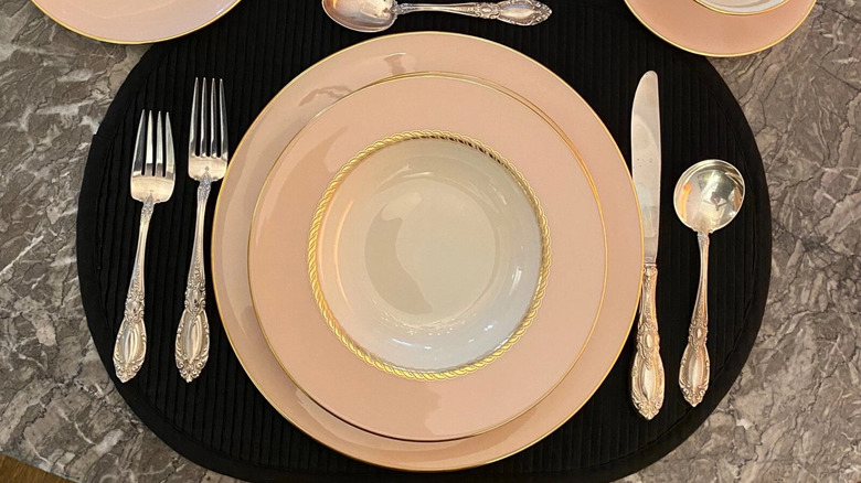 A place setting of Lenox Caribbee set on a table.