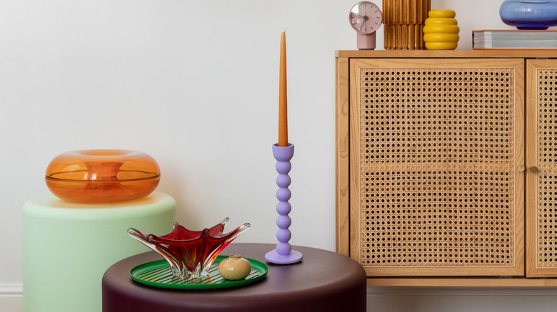 Mid-century modern decor with bright colored decorative pieces