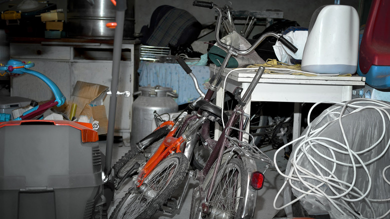 Bikes and other clutter in a garage