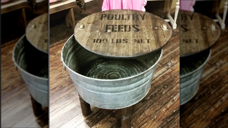 Upcycled wash tub table with wood top