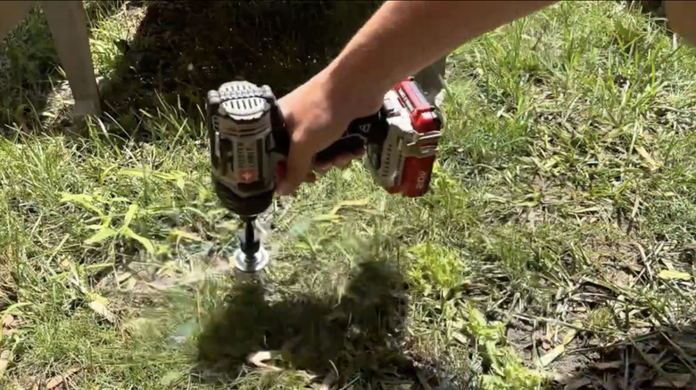 The DIY weed wacker in use