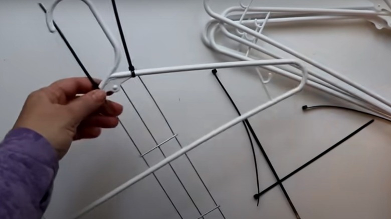 Hangers zip tied together with wire frame