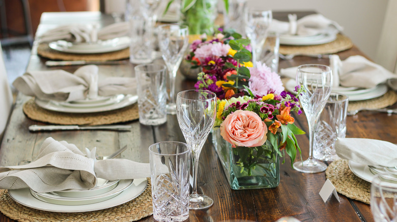 fancy table setting with floral centerpiece