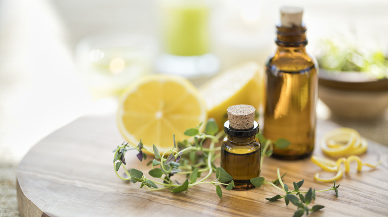 Lemon and fragrance oil bottles