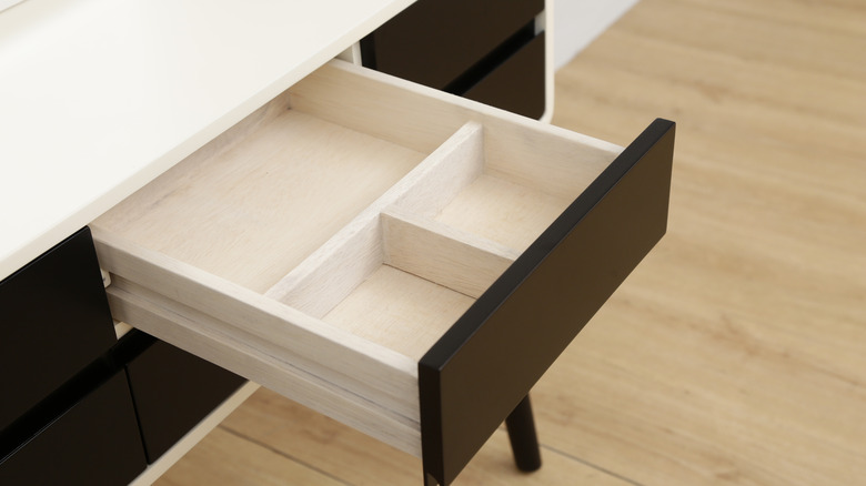 drawer dividers in modern white and dark wood desk