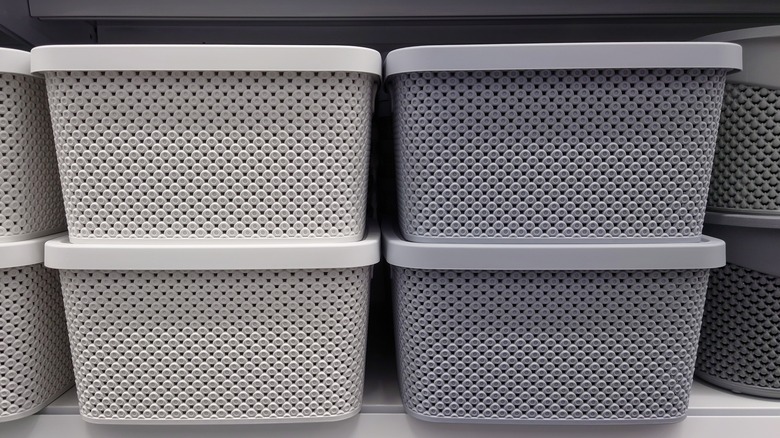 Grey plastic storage container 