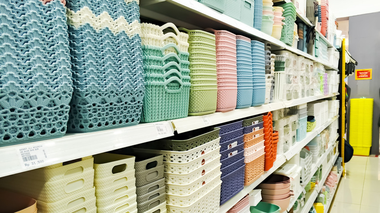 Aisle of assorted storage containers