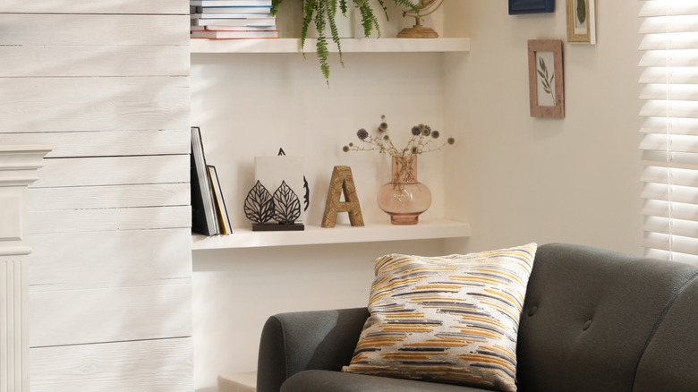 Open shelving in living room