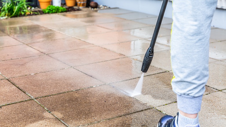 Pressure washer on patio