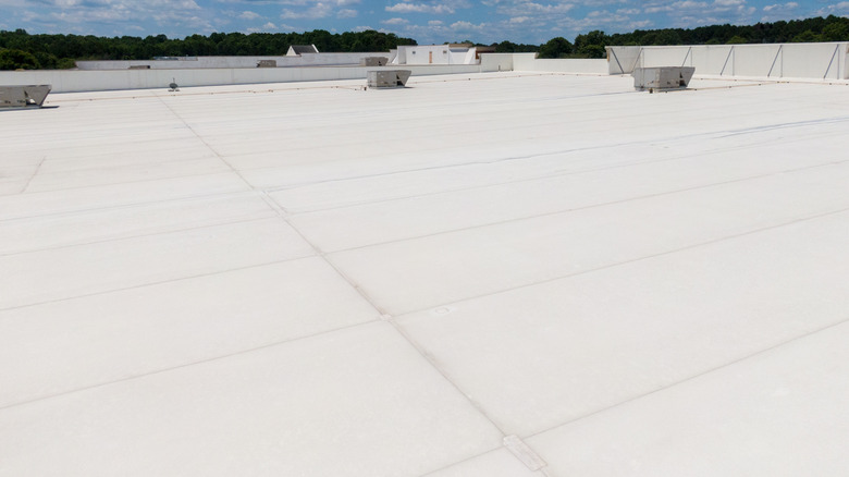 White EPDM roofing on a commercial building