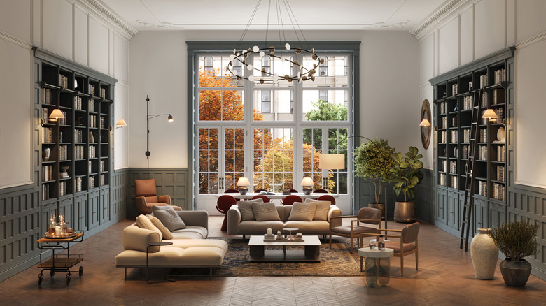 french doors in decorated living room 