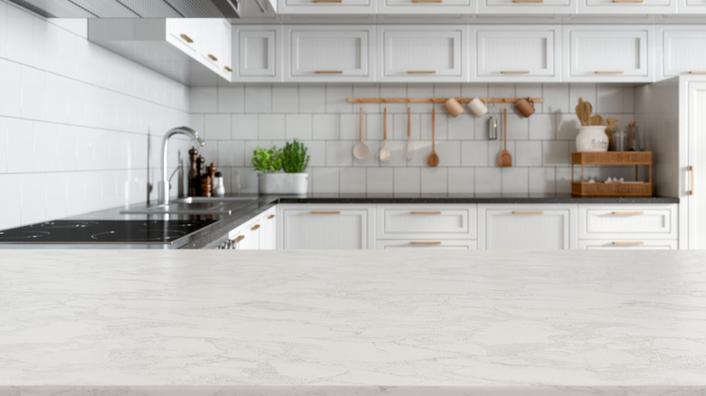 countertop in white kitchen