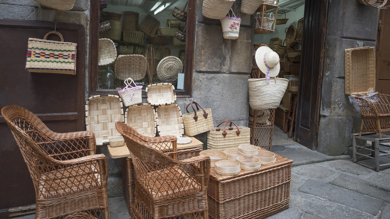Wicker furniture outside a store