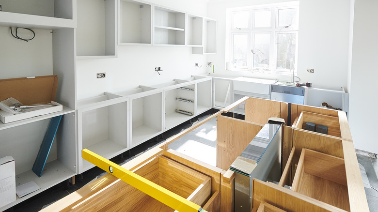 kitchen countertops being installed