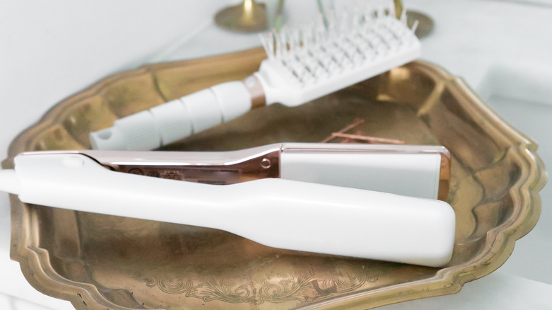 Hair tools on bathroom counter