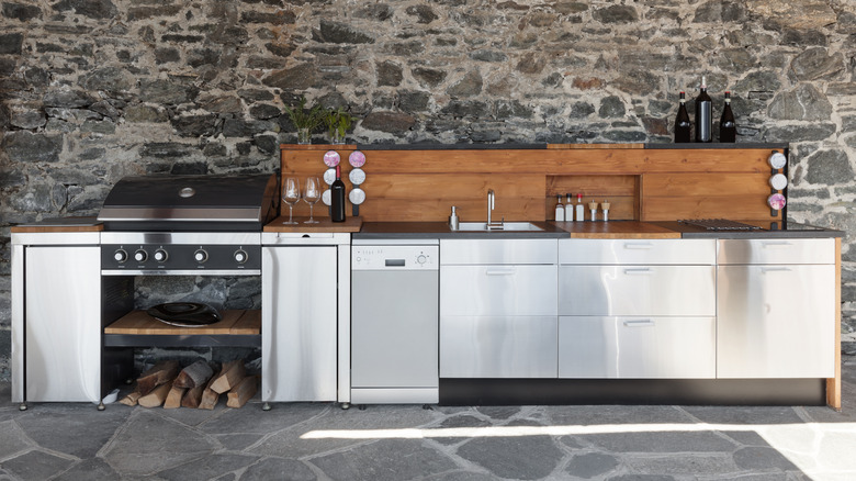 Gray aluminum outdoor kitchen cabinets