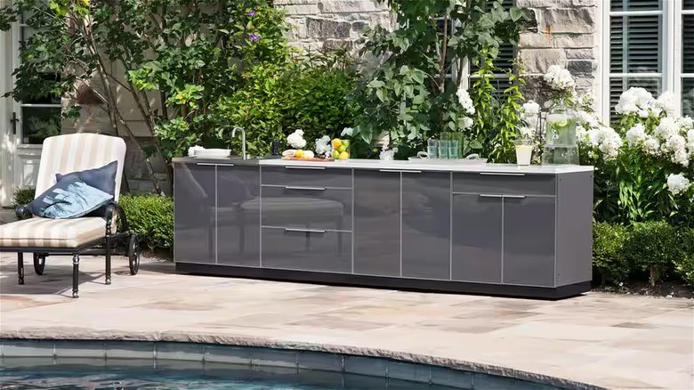 Gray aluminum outdoor kitchen cabinets