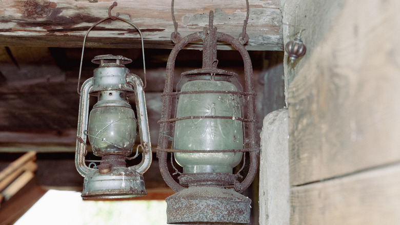 Antique kerosene lanterns with natural patina