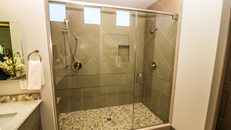 glass shower door in a bathroom