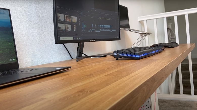 Wood floating computer desk