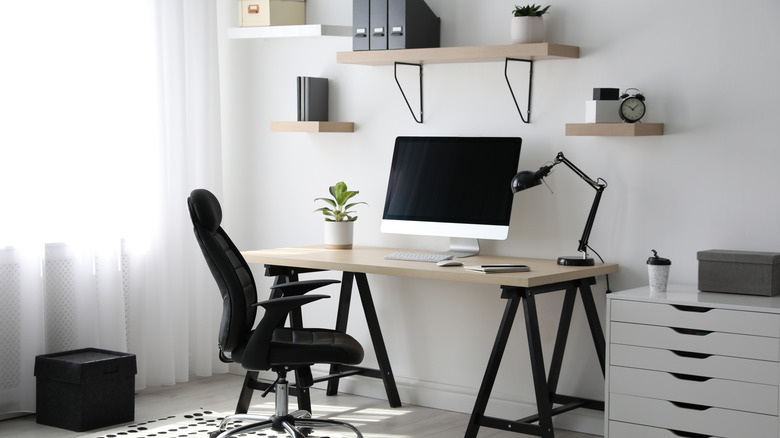 black and white home office