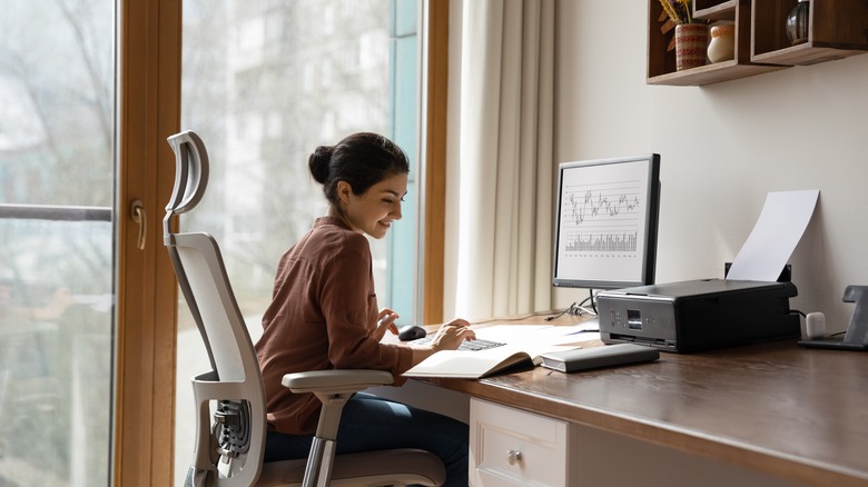 woman in home office space