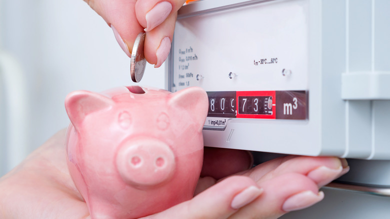 A piggy bank and thermostat