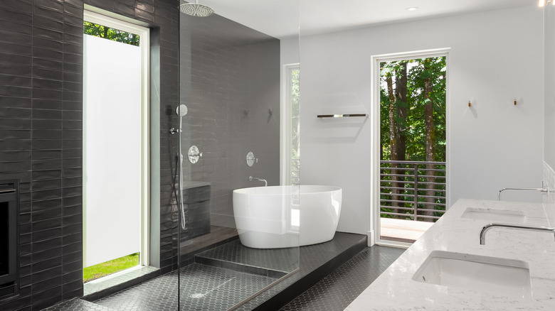 Tall window in modern shower