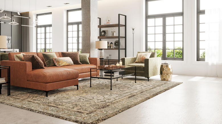 Living room interior with area rug