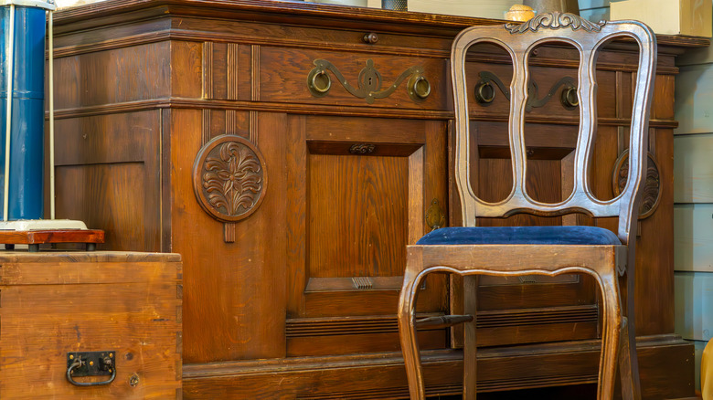 A variety of wood vintage furniture