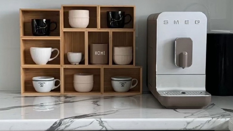 Coffee and tea mug storage piece made from IKEA boxes