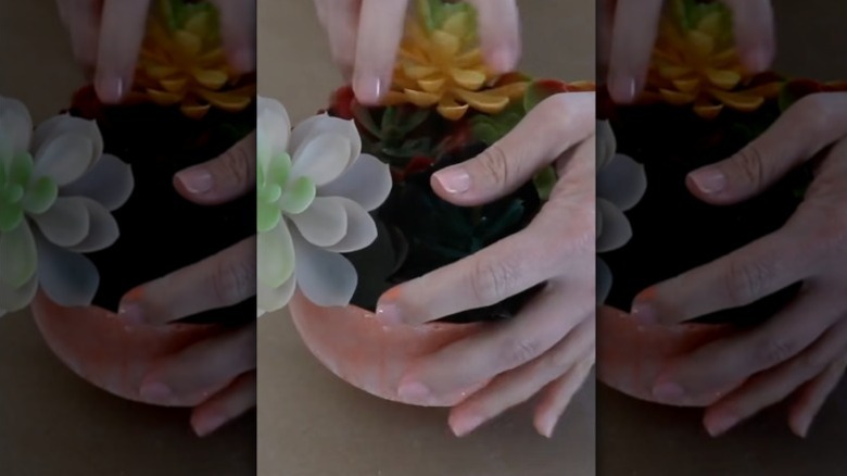 DIY painted trifle dish with flour sprinkled.