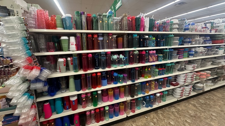 Aisle of containers inside of a Dollar Tree store