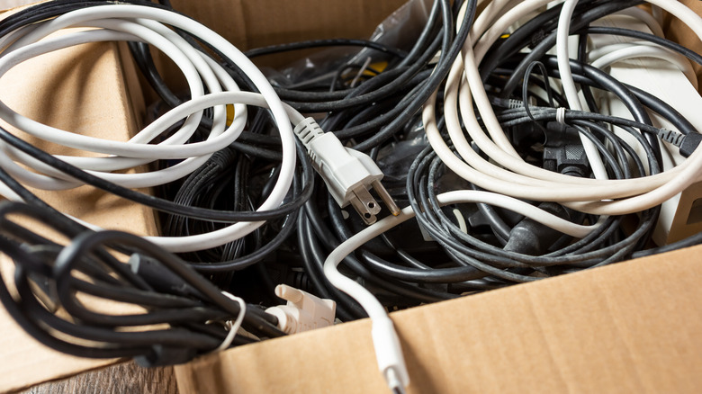 Box of cords and chargers