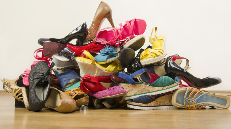 Pile of shoes on floor
