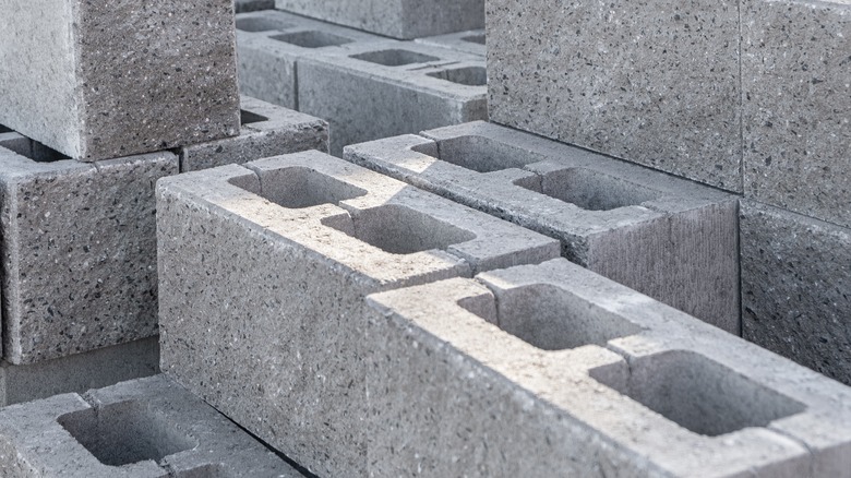 Stack of concrete cinder blocks