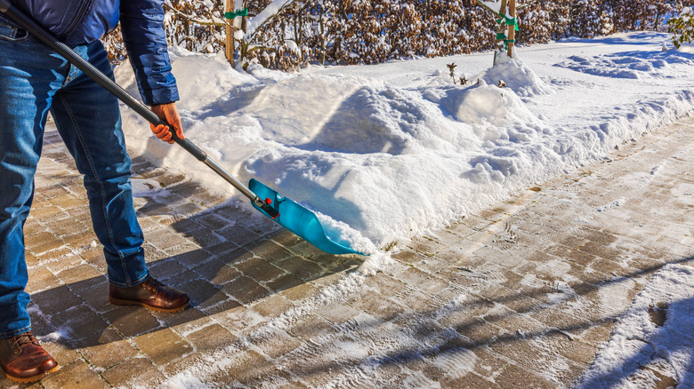 person shoveling snow from driveway