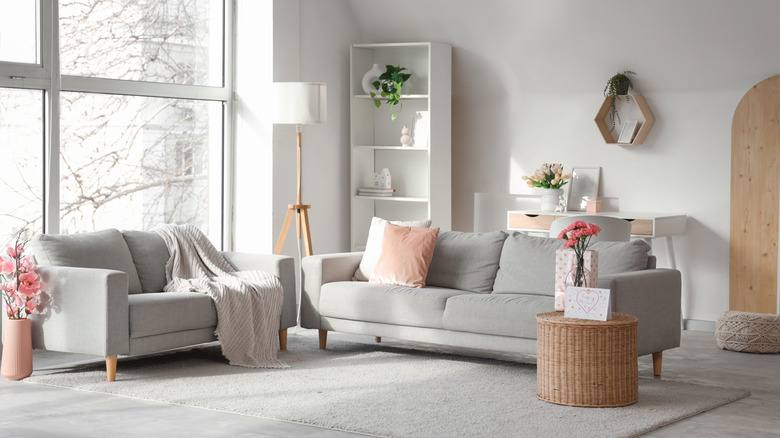 A pair of sofas in a living room