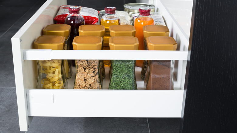 Spices organized in a drawer